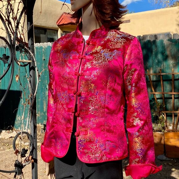 Women Authentic chinese Red Floral Jacket 10 PIC SIMILAR STYLE - Picture 1 of 12